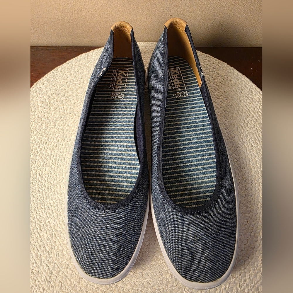 Keds® Blue Denim Canvas Dream Foam Slip On Shoes
